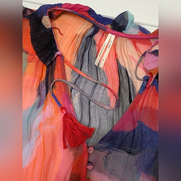 ANTHROPOLOGIE Women's The Marais Printed Tiered Maxi Dress Size Medium In Pink - Picture 9 of 14